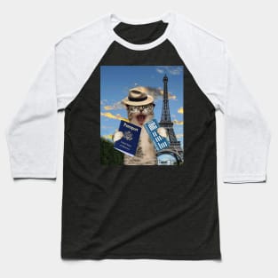 Cat Kitty Kitten Tourist In Paris France Eiffel Tower Funny Baseball T-Shirt